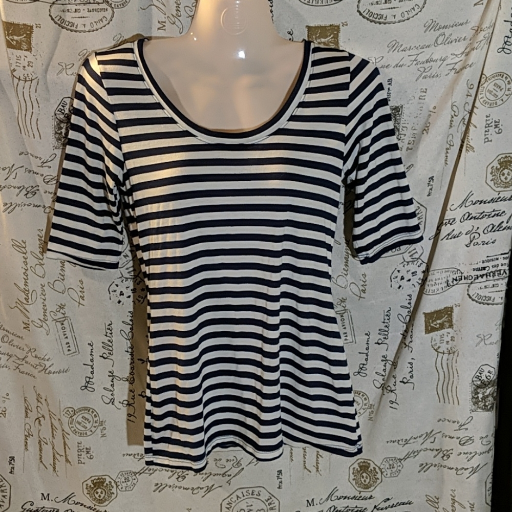 Green Envelope Navy/White Striped Top